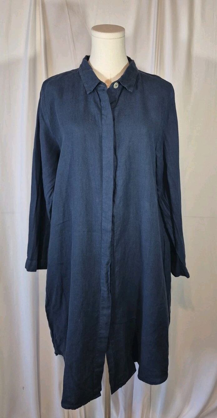 Match Point Blue Linen Shirt Dress Large